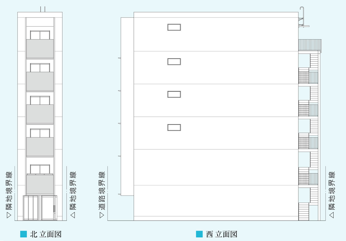 北 立面図,西 立面図