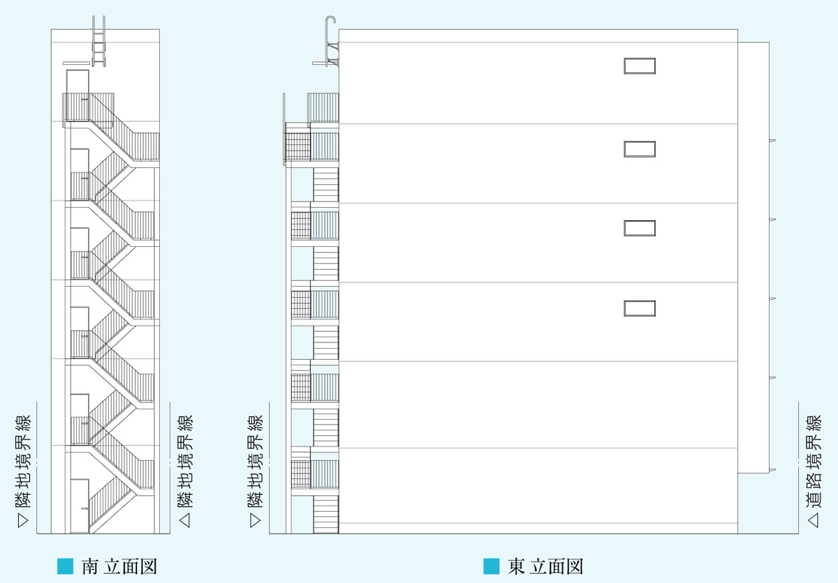 南 立面図,東 立面図